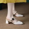 Fashion Fashion Womens High Heels French Toe High-Heeled Sandals Summer New Versatile Women's Half Slippers Tacones Altos Para Mujeres