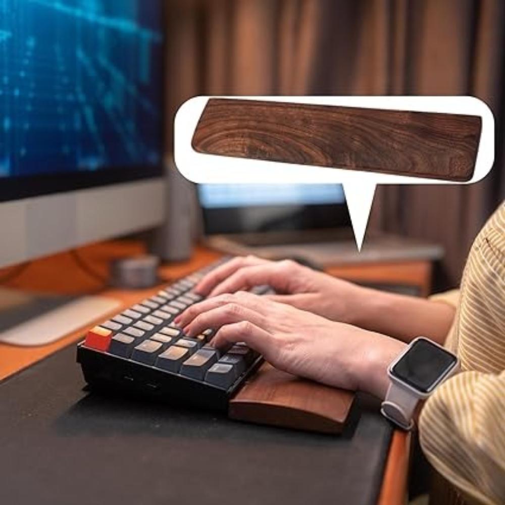 Solid Black Walnut Wrist Rest Anti-Slip Ergonomic Palm Rest Keyboards Space-Saving Durable Design for Office Gaming & Long Typing Sessions 44/36cm