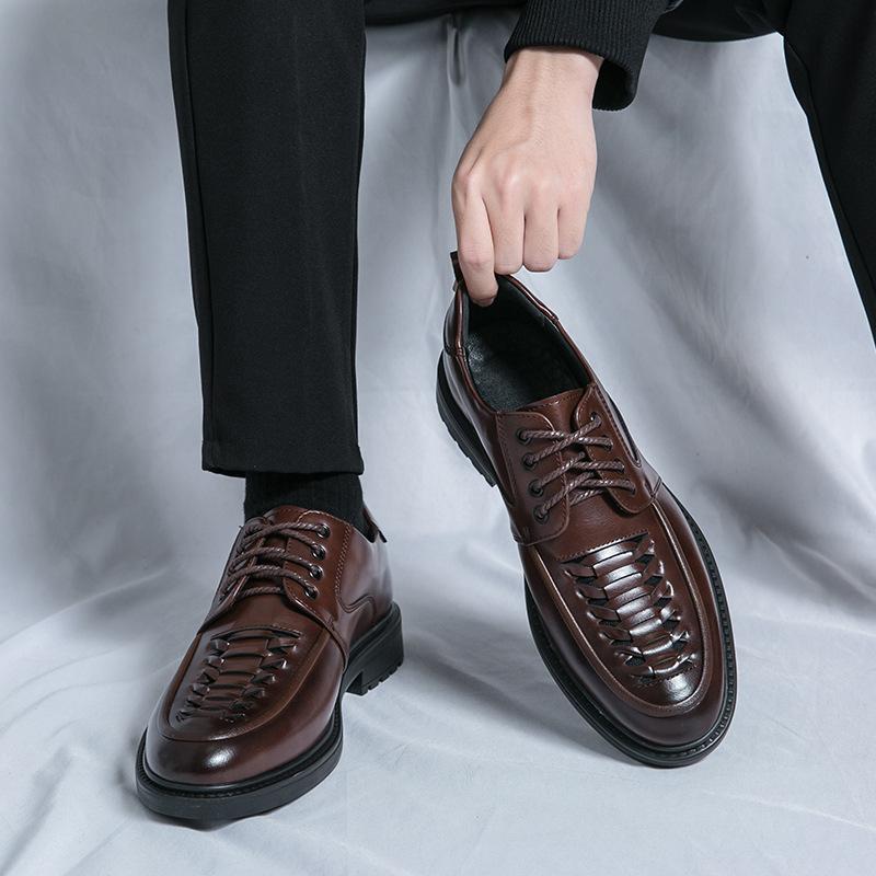 Large size men's leather shoes spring and autumn business casual British cowhide lace-up wedding dress men's shoes