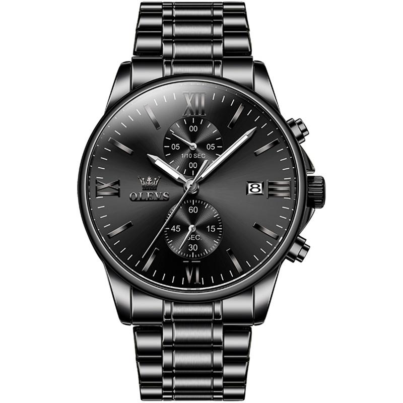 OLEVS Black Steel Mesh Belt Quartz Watch Men Ultra Thin Chronograph Luxury Brand Waterproof Male Watches Relogios Masculinos