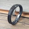 Black Braided Leather Bracelet for Men Stainless Steel Chain Detail Magnetic Buckle Fashion Male Jewelry Birthday Gift
