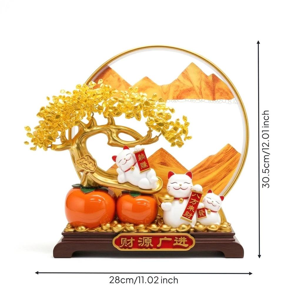Prosperous Fortunate Cat Decor with Gold Frame Traditional