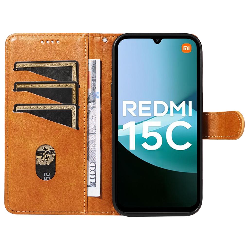 For Xiaomi Redmi 15C 4G (173mm) Wallet Case T-Shape Lines Leather Phone Cover Stand