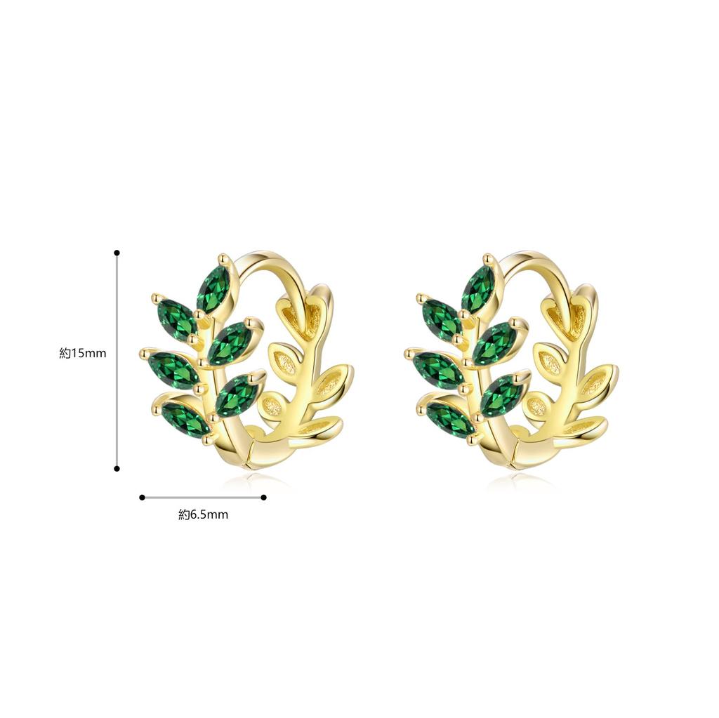 Cercei smarald pasăre liberă pentru femei placare cu aur 18K Cercei tip cerc hipoalergenici Aur Cercei populari cu piatra natală din mai inel frunză pliat Cadou de zi
