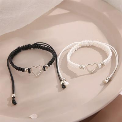 Braccialetto Coppia Cuore Amore Per Amante Donna Uomo Fatto a Mano Corda Regolabile Amici Relazione Braccialetti Abbinati Gioielli Regalo