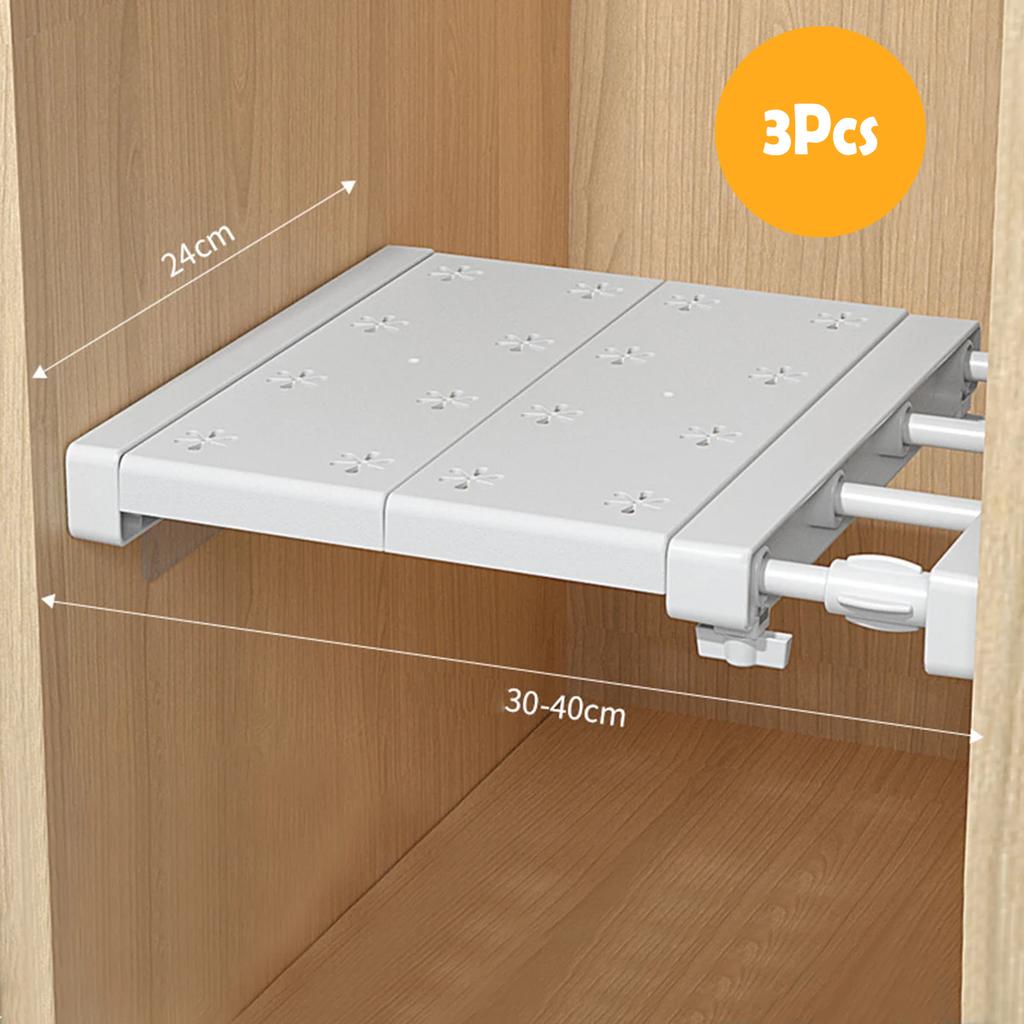 Adjustable Extendable Shelf No Punching Wall Mounted Rack Expandable Wardrobe Shelves Organizer for Bathroom Kitchen Living Room