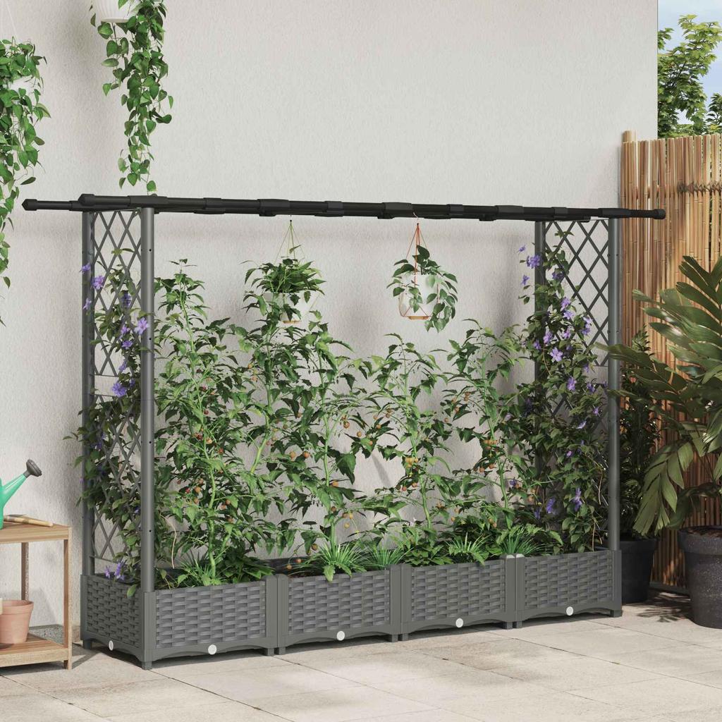 Raised Garden Bed with Trellis and Roof Light Gray 203 x 40 x 121 cm PP