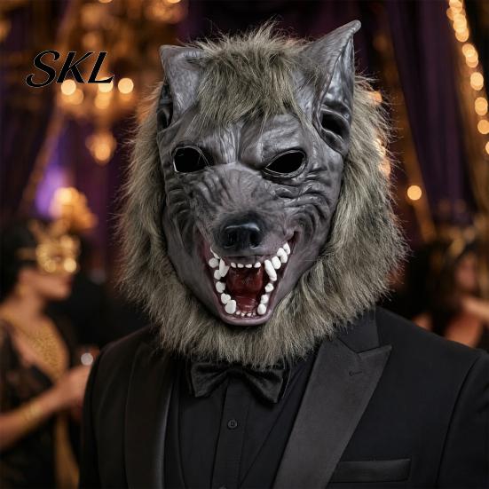 Detaillierte Halloween-Requisite Werwolf Vollkopfmaske, Latex Wolf Cosplay Kopfbedeckung mit Langlebiger Party-Maske Realistisches Fell, Spukhaus-Requisite, Verstellbar