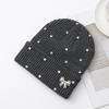 Solid Color Crystal Pearl Bow Beanie Warm Pullover Hat Fashion Knit Hat  Outdoor