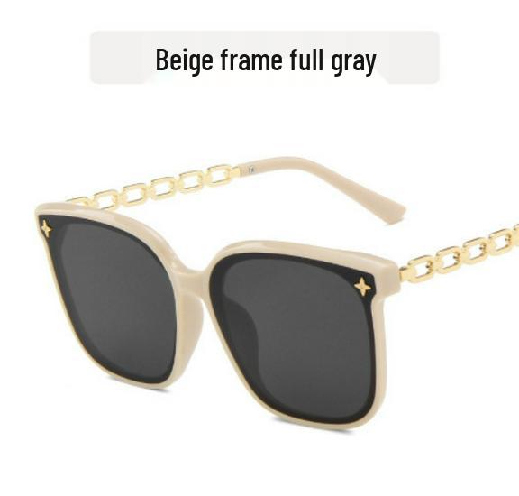 Fashionable Large Frame Chain Sunglasses - Unisex UV Protection, Street Style as Seen on Douyin Live Broadcast and Xiaohongshu