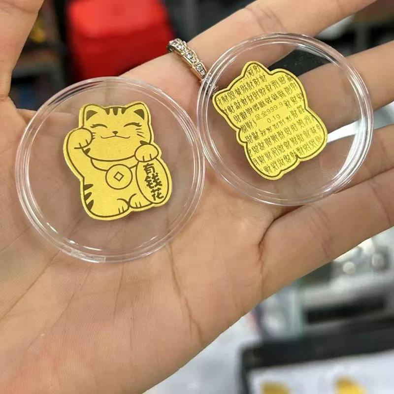 Pure Gold 999 Beckoning Cat Phone Sticker - 2mg Gold Foil with Adhesive Back, Attract Wealth & Luck