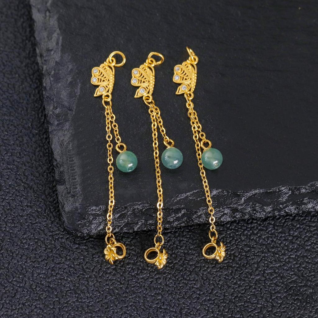 Gold-Plated Silver Butterfly & Jade Flower Tassel Accessory - New Chinese Style DIY Jewelry