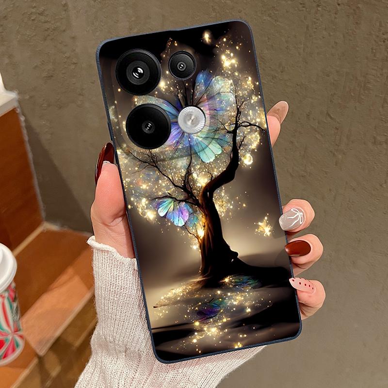 Shining Fantasy Tree Butterfly Pattern Case For Xiaomi Redmi Note 14 13 Pro 5G 4G 12 11 Funda Xiaomi 14T 13T 11T Pro Leather Texture Silicone Cover