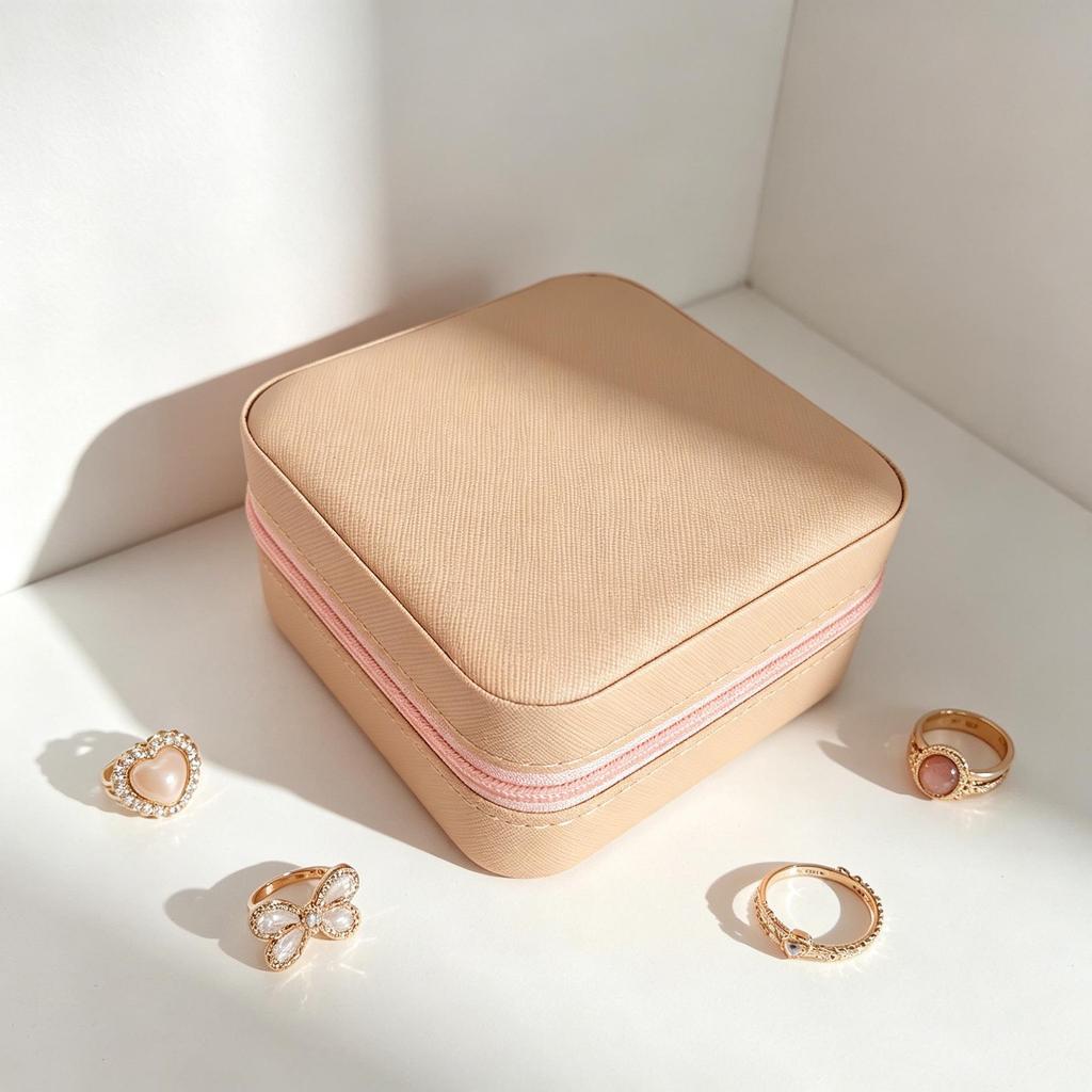 Caja de joyería compacta de cuero para mujer: un bonito organizador para colgantes, pendientes y anillos.