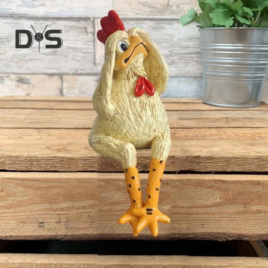 Sedící kuřátko figurka kreslená žlutá kuřecí soška socha pryskyřice slepice zvířecí model domácí kancelář police na knihy stolní dekorace ozdoba