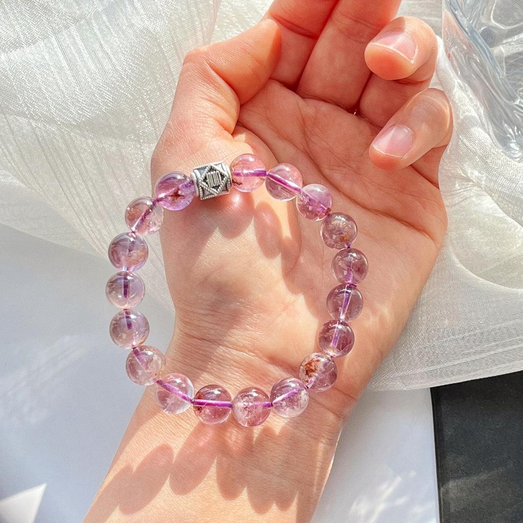 Pulsera de Plata 925 de 10 mm, Pulsera de Fantasma Morado Natural de Alta Calidad