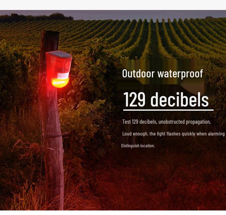 Solar-Powered Outdoor Infrared Security Alarm with Motion Sensor for Farms and Orchards