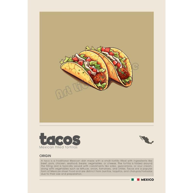 Manga Style Cartoon Food Kitchens Accessories Poster Sushi Pizza Tacos Ramen Foods Wall Art Pictures Canvas Painting Home Decor