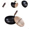 Nonstick Wok, Chinese Flat Bottom Cookware Stir Fry Pan with Wooden Lid for Kitchen Home