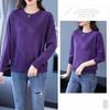 Women's Thin Crew Neck Knit Sweater Spring and Autumn Loose Solid Color Knit Pullover Top