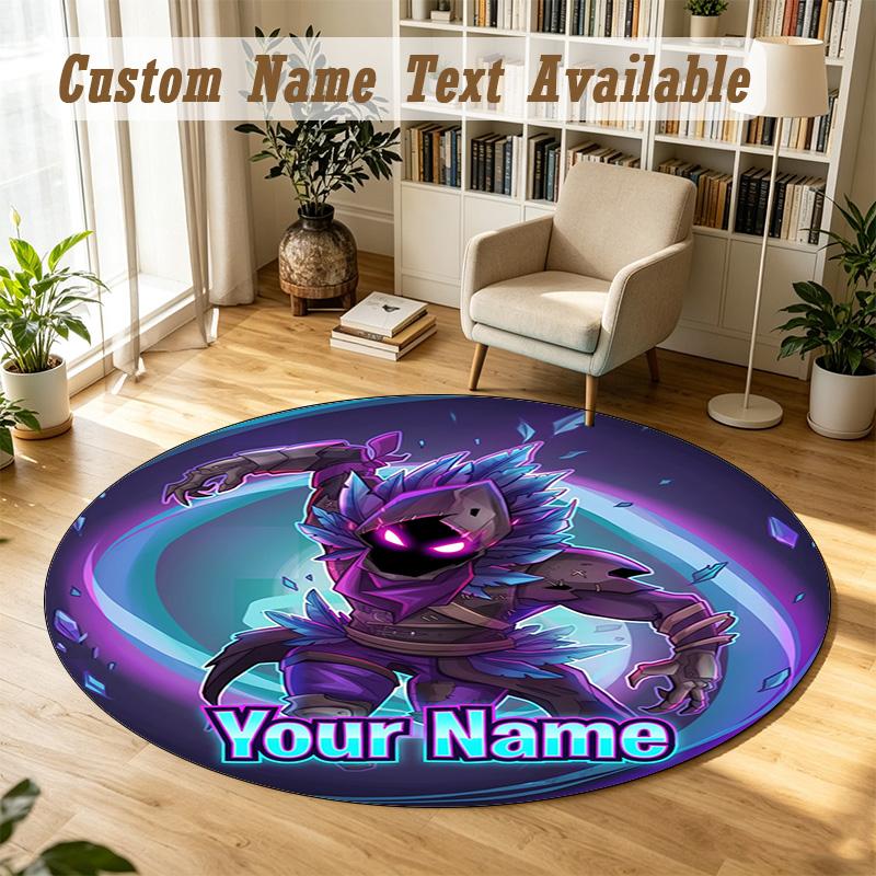 Round Rug Custom NameFortnite Pattern Non Slip Carpet Home Floor Decor