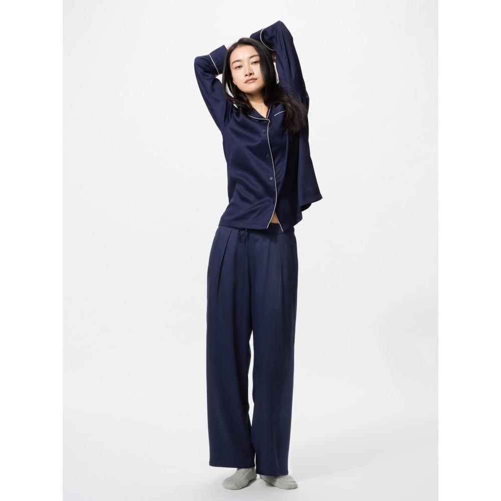 

Uniqlo Сатиновая пижама с длинным рукавом 69 NAVY/WOMEN XS
