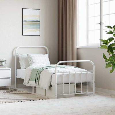 Vidaxl Metal Bed Frame with Headboard and Footboard, White, 90X200 Cm
