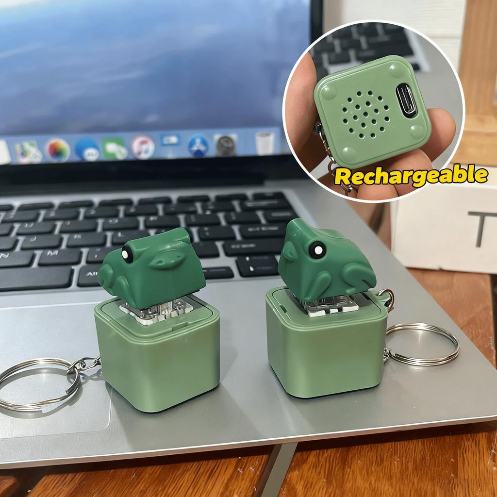 NEW Croaking Frog Keychain Rechargeable Frog Keyboard Fidget Clicker Frog/Lizard Sound Keychain with LED Light for Stress Relief