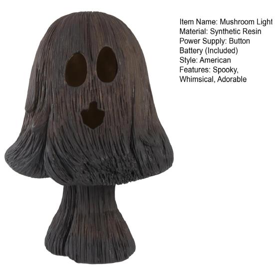 Halloween Mushroom Light Spooky Ghost Mushroom Night Light Resin Table Lamp with Warm Light for Home Mantel Shelf Tabletop Indoor Decor