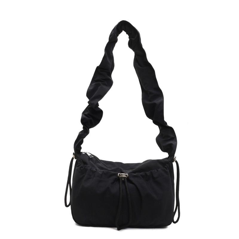 Nylon Shoulder Bag For Women With Drawstring Closure And Wrinkled Design For Daily Casual Wear