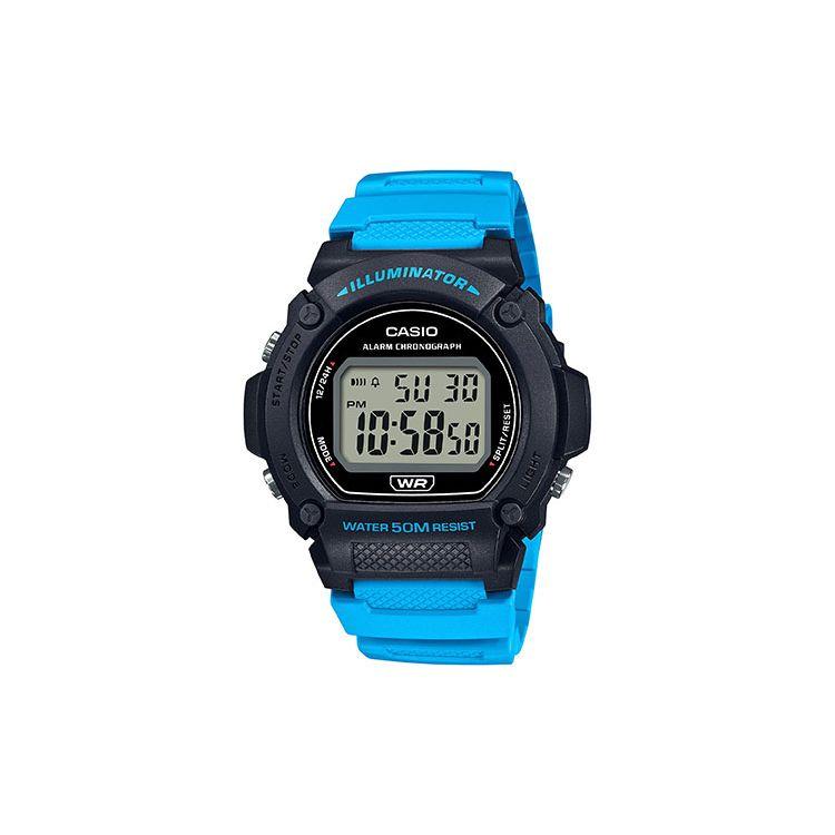 Casio Digital Series Round Fashion Sports Waterproof Quartz Movement Resin Strap Watch Men watches Black W-219H-2A2V Blue Strap