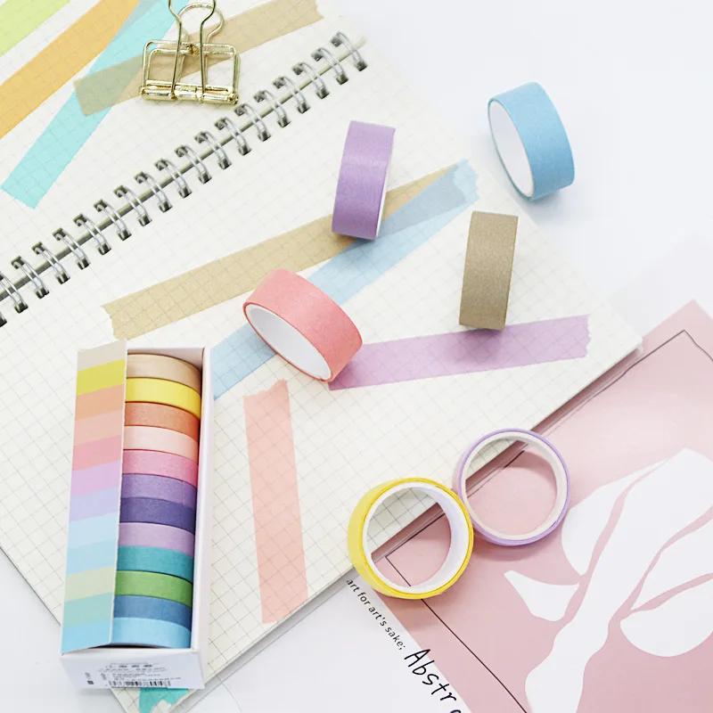6/12 sztuk/pudełko Tęczowy makaronik Jednolity kolor maskujący Washi taśma klejąca papierowa drukowanie samoprzylepne DIY Scrapbooking Deco taśma Washi