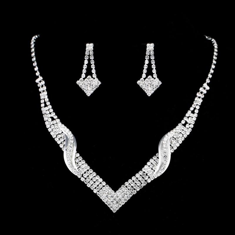 

Meier Rhinestone necklace, earrings, and bracelet 3-piece set - fashionable bridal jewelry set - formal wear accessories