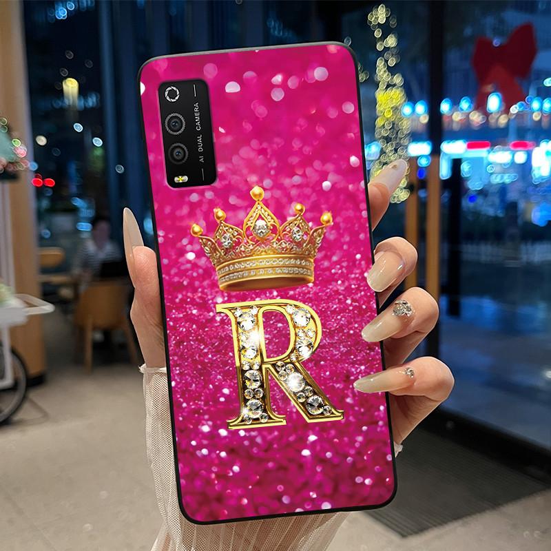 Case For TCL 205 4187D Bumper Black Silicone Shockproof Soft Casing Lucky Exclusive Initial Letter Luxury Crown Pattern Cover