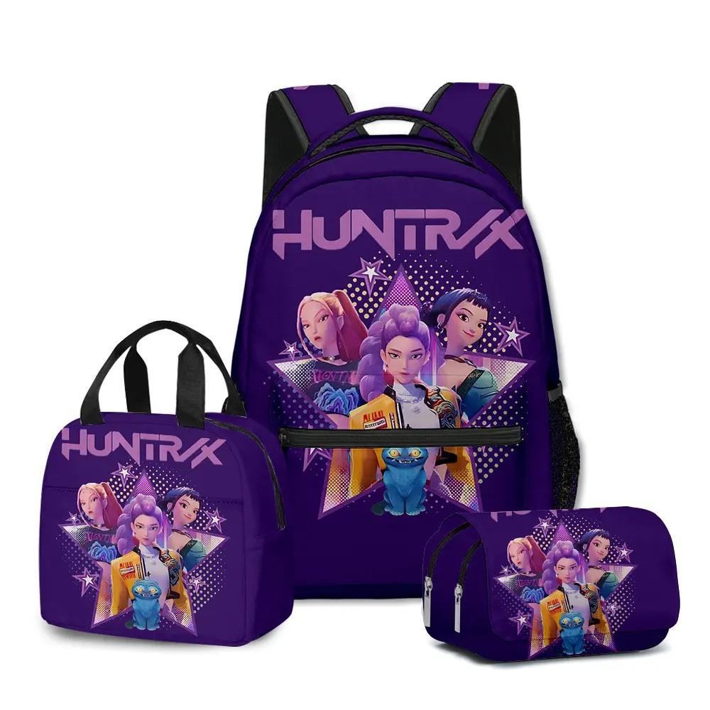 KPOP Hunter Girl Group Kids Backpack School Bag Set Lunch Bag Pencil Case Trio Stylish Durable Lightweight for Ages 8-12 Less