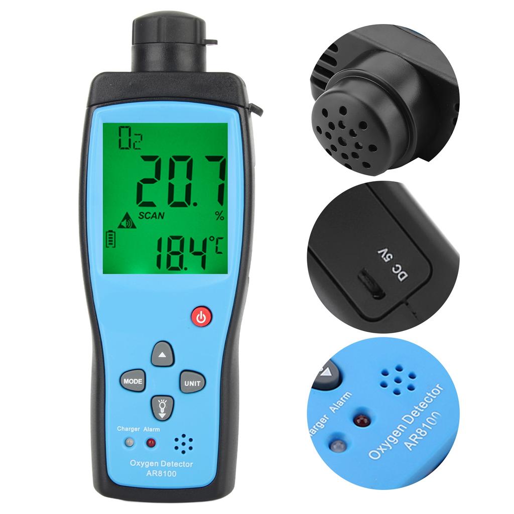 AR8100 Handheld O2 Meter Rechargeable Oxygen Detector for Outdoor Industry 100?240V
