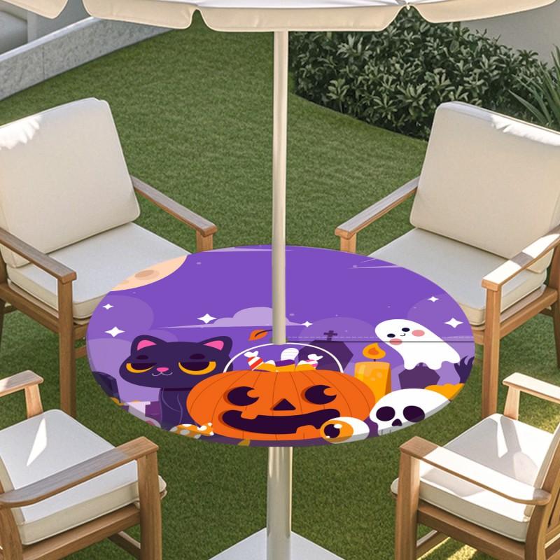 Outdoor Round Table Cover With Umbrella Hole Waterproof Elastic Edge Patio Garden Deck