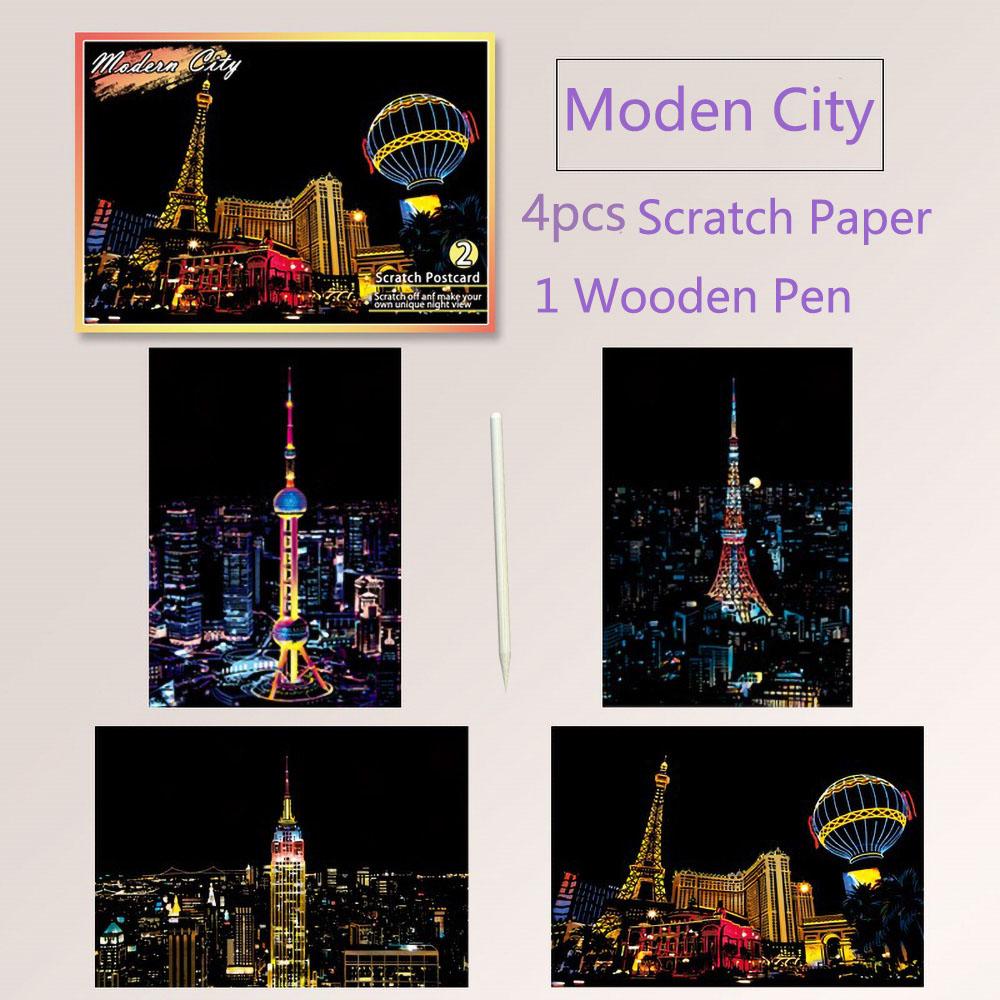 20*14cm DIY Night Scene Painting Scratch Colorful Drawing World Attractions Series For Child Adult Decompression Gift Home Decor