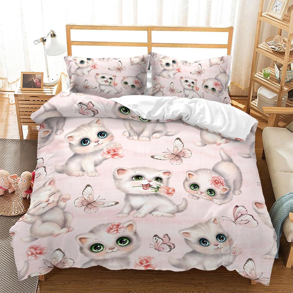 Cute Cat Down Comforter Set Bedding Set 3-piece Duvet Cover Set