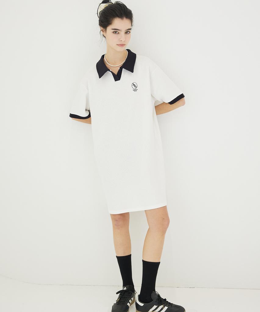 Awesome Studio Waffle Collar Contrast Dress Ivory