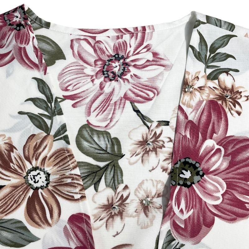Spring Elegant Vintage Print Flowers Casual Shirts Women Fashion New Half Sleeve Slim Fit Loose Blouses Women Tops Sweet Plus Size Ladies Shirt 25910
