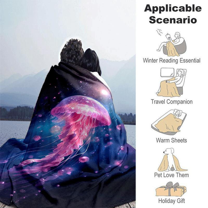 1pc Jellyfish Printing Lightweight Flannel Blanket, Comfortable and Warm Blanket, for Camping Sofa Bed and Couch Office, In All Seasons