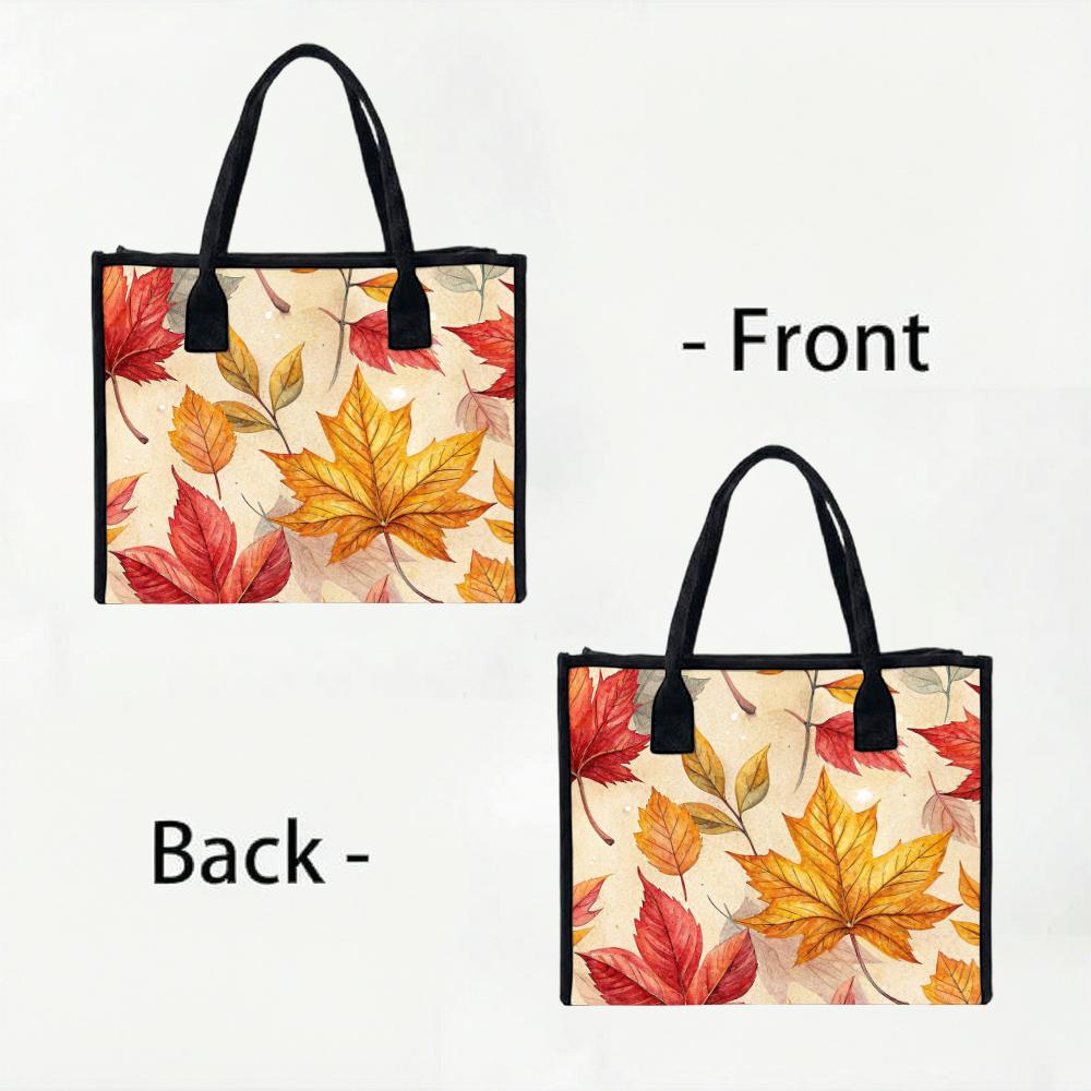 Autumn Maple Leaf Printed Tote Bag Portable Daily Carry Handbag for Ladies Casual Travel Shopping Use