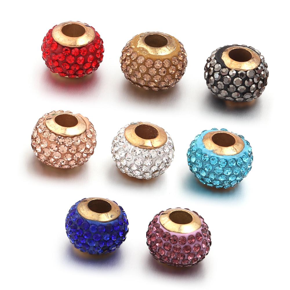 10pcs/lot 14mm Shambhala Rhinestone Beads Colorful Big Hole Loose Spacer Beads For DIY Charms Bracelet Necklace Jewelry Supplies