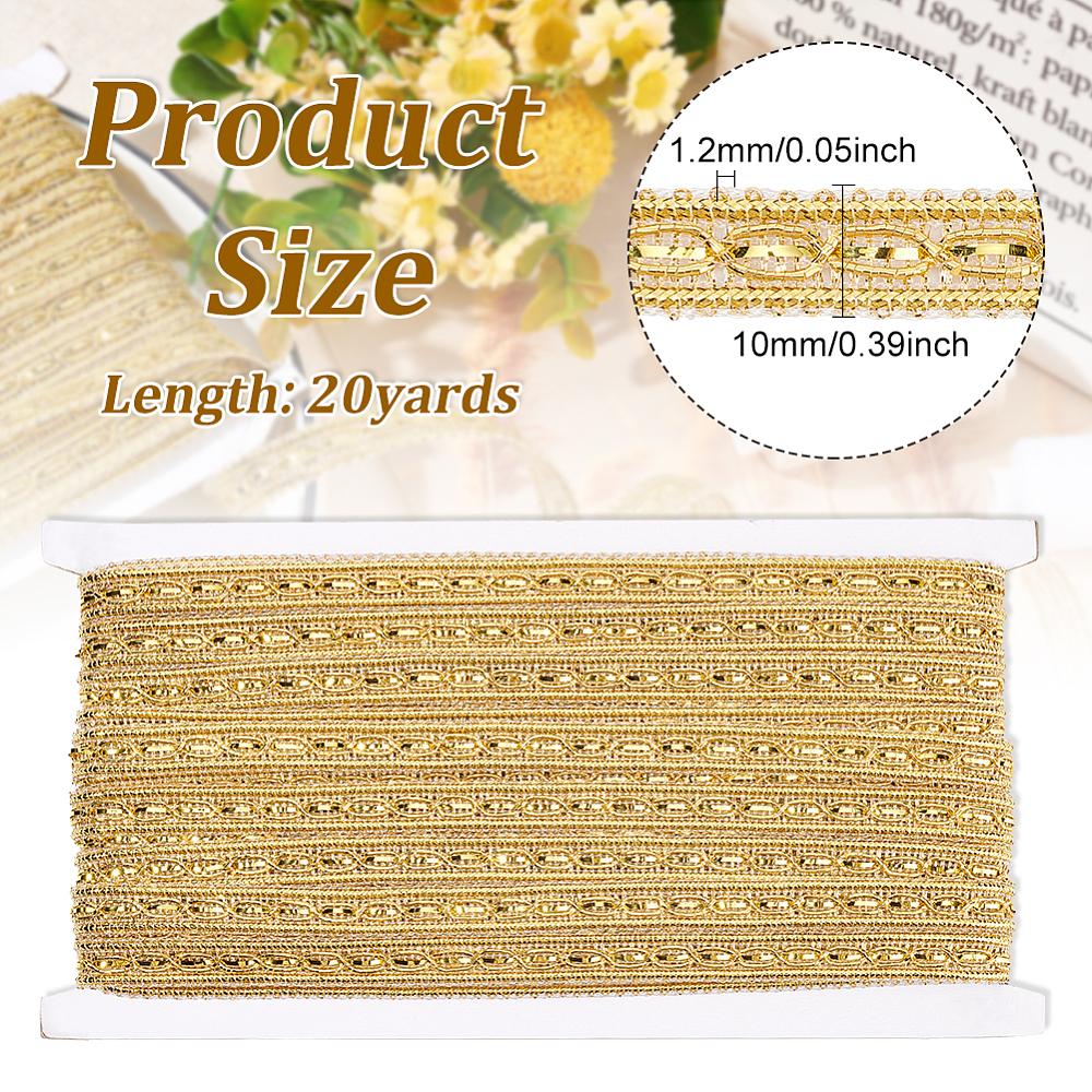 20yards Filigree Polyester Lace Trim Piping Strips for Home Textile Decoration Golden 3/8 Inch(10mm)
