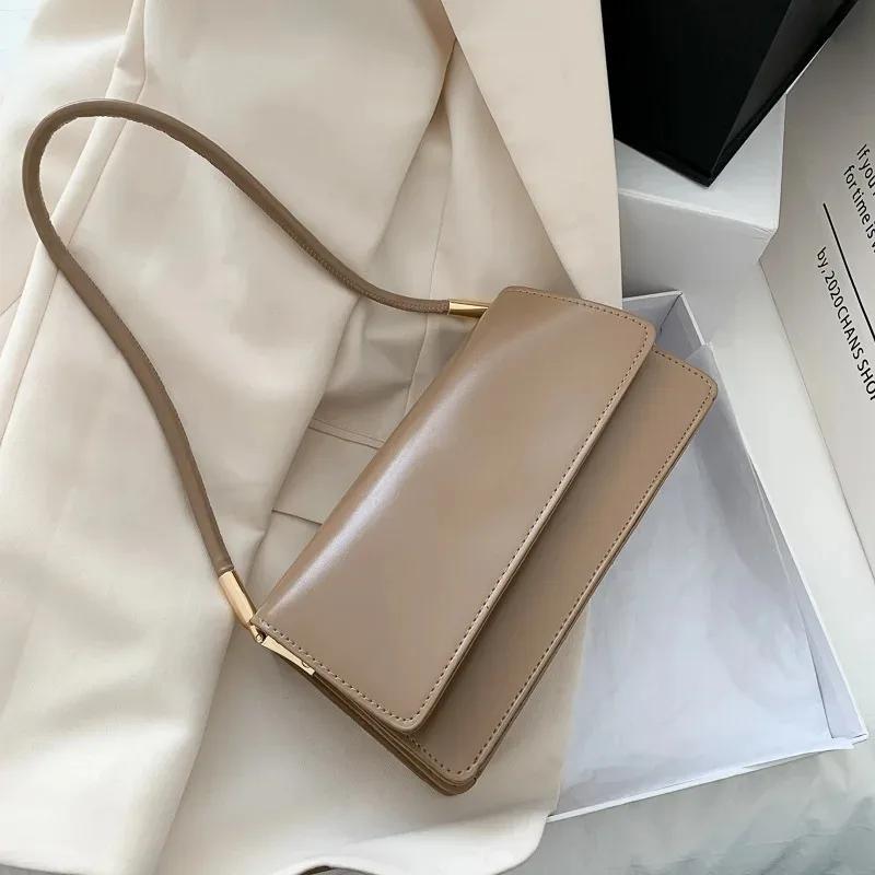New Simple Shoulder Bag For Women PU Leather Armpit Bag Solid Color Lady Handbag Casual Girls Small Square Bag