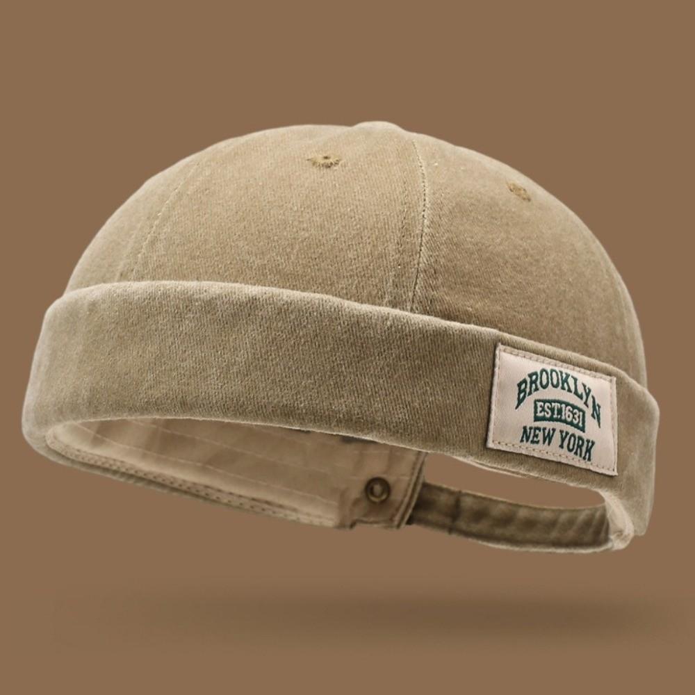 Unisex Washed Denim Melon Skin Hat Solid Color Dome Beanie Hat Brimless Adjustable Street Hat Outdoor