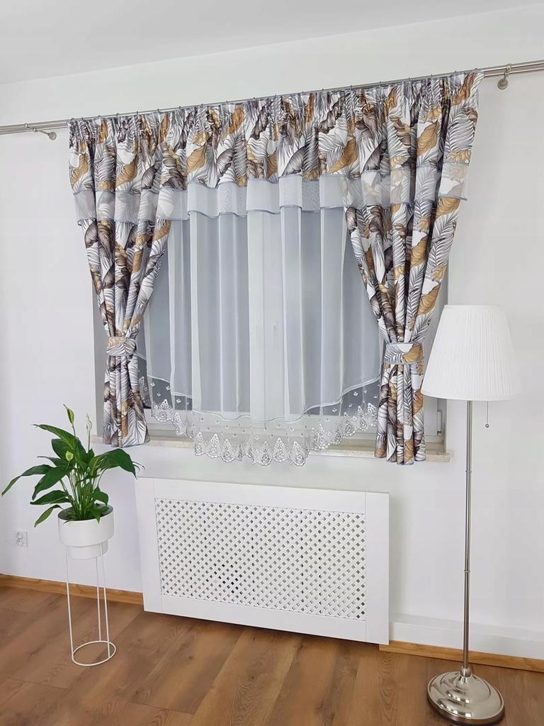 Ready-made Curtain with Drapes and Embroidery - Gray-brown