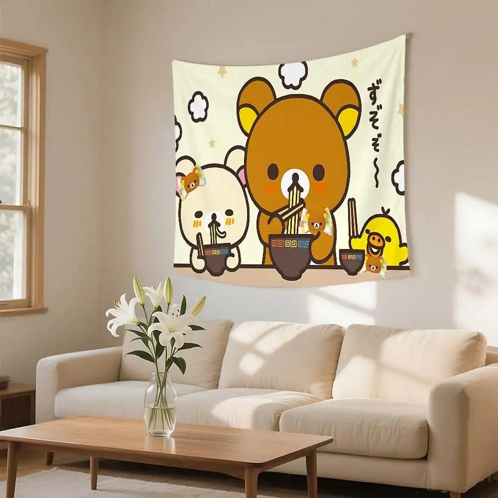 Cute Lazy Bear Daily Life Tapestry  4 Styles Kawaii Cartoon Wall Hanging for Kids Bedroom Dorm Living Room Decor