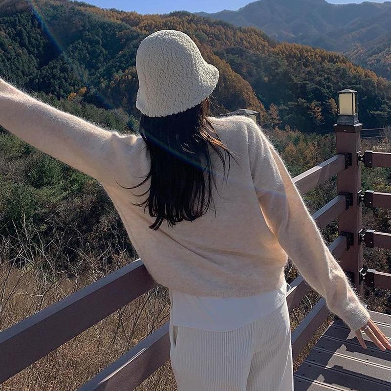 Women's Autumn and Winter Lamb Velvet Fisherman's Hat Korean Style Versatile Trendy Plush Warm Basin Hat Bucket Hat Show Small Face